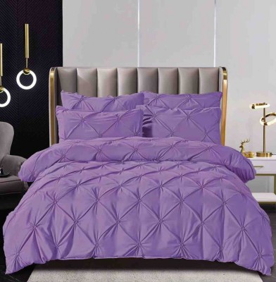 Lenjerie pat dublu cu pliuri,cearceaf cu elastic,bumbac finet,6 piese,mov-A765 foto