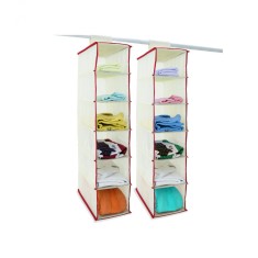 Set 2 x Organizator haine suspendat, 6 compartimente, Bej/Rosu