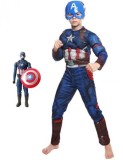 Set costum Captain America clasic cu muschi si figurina cu sunete pentru baieti 130-140 cm 7-9 ani