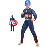 Set costum Captain America clasic cu muschi si figurina cu sunete pentru baieti 130-140 cm 7-9 ani