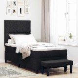 VidaXL Pat cu arcuri cu saltea cu headboard Negru 90 x 200 cm țesătură