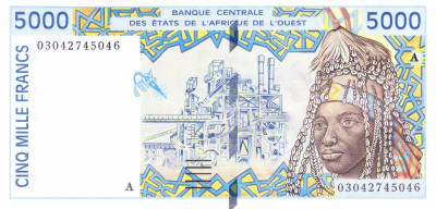 Bancnota Statele Africii de Vest 5.000 Franci 2002 - P113Al UNC Coasta de Fildes foto