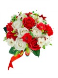 Buchet mediu personalizabil cu trandafiri flori de cires si floarea miresei (Rosu, Alb), Eventissimi&reg;