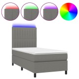 Cumpara ieftin Pat cu arcuri, saltea si LED, gri inchis, 90x200 cm, textil