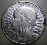 F.605 POLONIA JADWIGA 10 ZLOTYCH ZLOTI 1932 ARGINT LONDON MINT