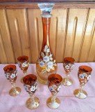 Set - Rachiu / Tarie / Lichior - Cristal Bohemia - rosu - pictat manual - 6 pers