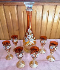 Set - Rachiu / Tarie / Lichior - Cristal Bohemia - rosu - pictat manual - 6 pers
