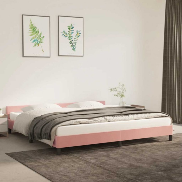 vidaXL Cadru de pat cu tăblie fără saltea, roz, 200x200 cm, catifea 347596
