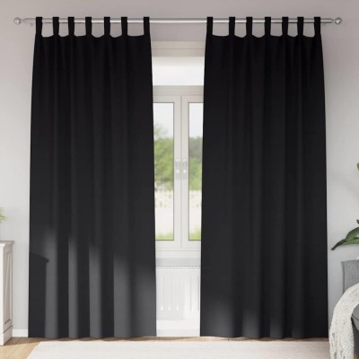 vidaXL Perdele cu perdele 2 pcs Negru 225x140cm Poliester foto