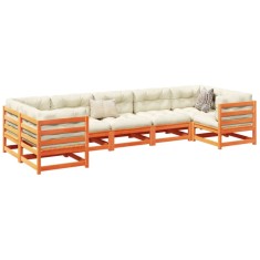 vidaXL Set canapele grădină cu perne, 7 piese, maro, lemn masiv de pin 3299619