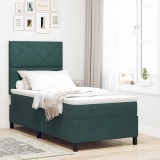 vidaXL Pat cu arcuri cu saltea Verde &icirc;nchis 90 x 190 cm Catifea 3343349