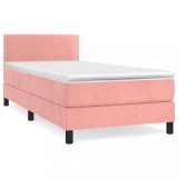 Cumpara ieftin Pat box spring cu saltea, roz, 100x200 cm, catifea