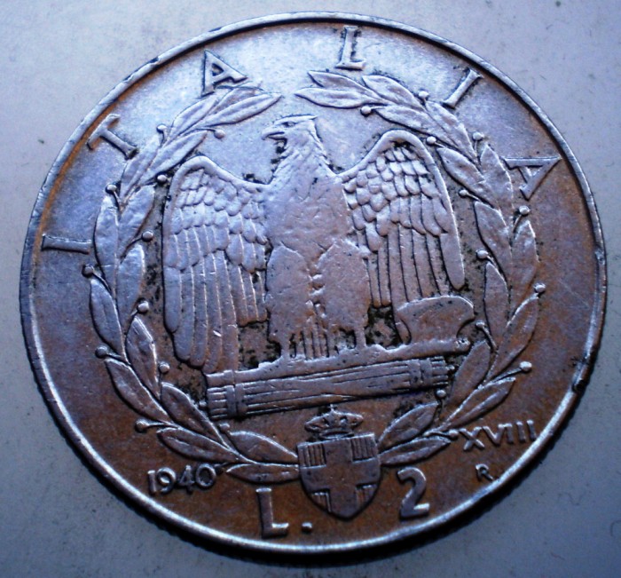 2.015 ITALIA WWII VITTORIO EMANUELE III 2 LIRE 1940 R NEMAGNETIC