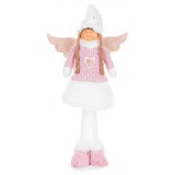 Decoratiune iarna, inger cu codite si aripi, alb si roz, 29x13x59 cm, Strend Pro