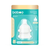 Tetina Din Silicon Premium Cu Tehnologie Anticolici Cu 3 Valve Baboo-Gat Larg, Lichid Gros, 2 bucati, 6 luni+