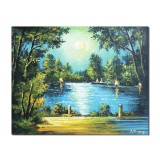 Tablou rasarit de soare, peisaj feeric din natura pictat manual, Calmitate, 50x40cm ulei pe panza, Constantin Feraru