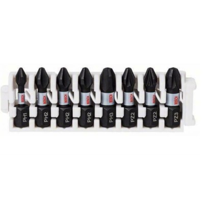 Set 8 biti Impact Control, PH1, PH2, PH3, PZ2, PZ3, lungime 25 mm Bosch foto