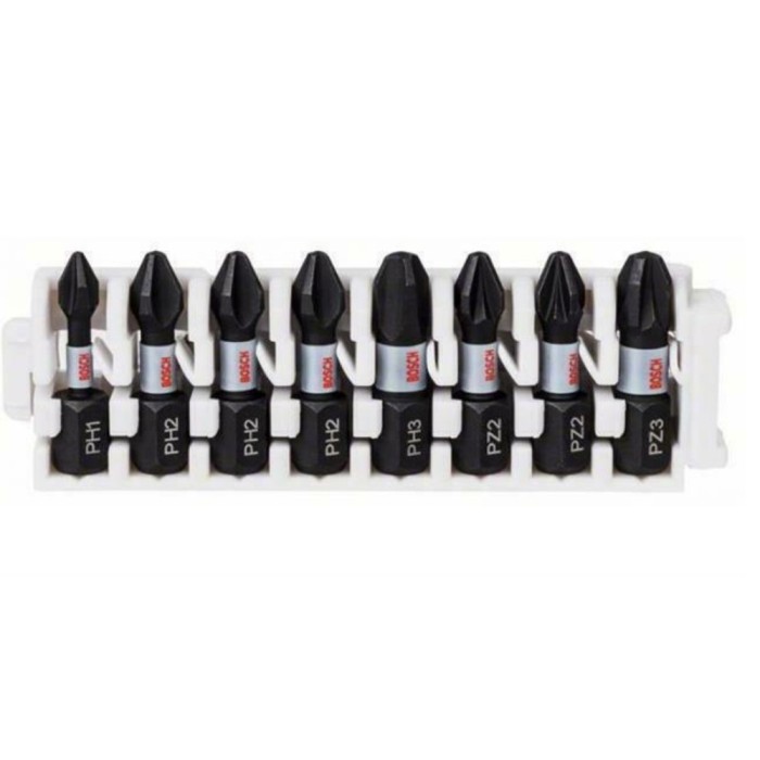 Set 8 biti Impact Control, PH1, PH2, PH3, PZ2, PZ3, lungime 25 mm Bosch