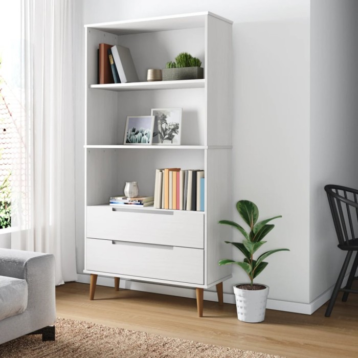 Gossi biblioteca &bdquo;molde&rdquo; alb, 85x35x170,5 cm, lemn masiv de pin