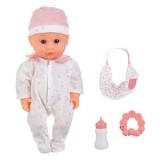 Păpușă Bebeluș cu Accesorii și Marsupiu pentru Plimbare, 30 cm, Roz și Alb, CMCLASS