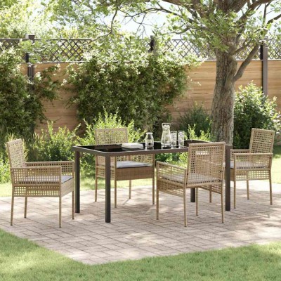 vidaXL Set de masă pentru grădină cu pernă 5 pcs Bej Rattan poli 3379887 foto