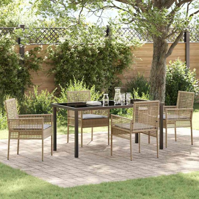 vidaXL Set de masă pentru grădină cu pernă 5 pcs Bej Rattan poli 3379887