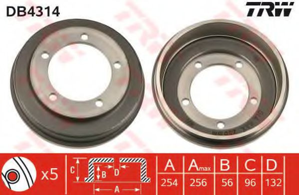 Tambur frana FORD TRANSIT bus (FD, FB, FS, FZ, FC) (2000 - 2006) TRW DB4314