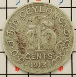 Ceylon 5 cents 1913 argint - km 104 - A009, Asia