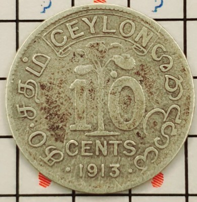 Ceylon 5 cents 1913 argint - km 104 - A009 foto