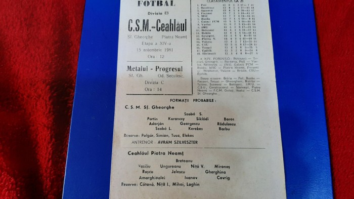 program CSM Sf. Gheorghe - Ceahlaul PN
