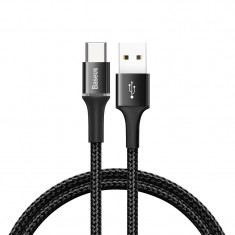 Cablu de date/incarcare Baseus, Halo Durable Nylon Braided, USB Type-C 50cm 3 A, Negru foto