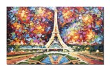 Cumpara ieftin Tablou pictat manual, Turnul Eiffel, stilizat, 100x60cm ulei pe panza in cutit efect 3D, Leo Covaci
