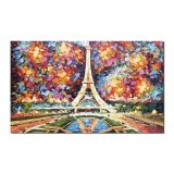 Tablou pictat manual, Turnul Eiffel, stilizat, 100x60cm ulei pe panza in cutit efect 3D, Leo Covaci