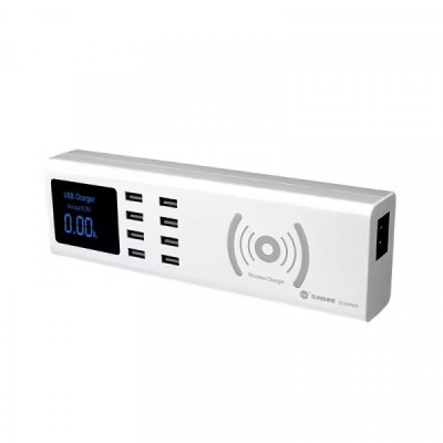 Incarcator Statie Sunshine SS-309WD QI, 40W, 2.4A, 8 x USB-A, Alb foto