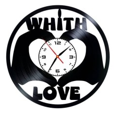Ceas de Perete Decorativ &ldquo;With Love &ndash; Family Tree&rdquo;, din Disc Vinil Reciclat, Design Inimă și Păsări, Negru, Mecanism Silențios (Sweep), 30 cm