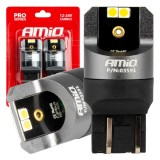 Becuri auto LED Canbus AMiO seria PRO W21/5W 4x3030 SMD White 12V/24V, lumina alba 6000K, fara efect de palpaire, 2 bucati