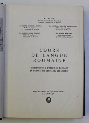 COURS DE LANGUE ROUMAINE INTRODUCTION A L`ETUDE DU ROUMAIN , 1976 foto