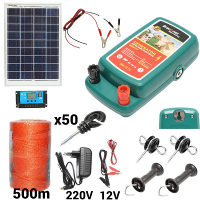 Kit pachet gard electric 2 Joule 12 220V panou solar fir 500m 50 izolatori (BK92717-500-02) foto