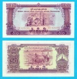 Laos (pick 22) 50 Kip 1968 UNC; Kip Pathet Lao; Foraje &icirc;ntr-o peșteră