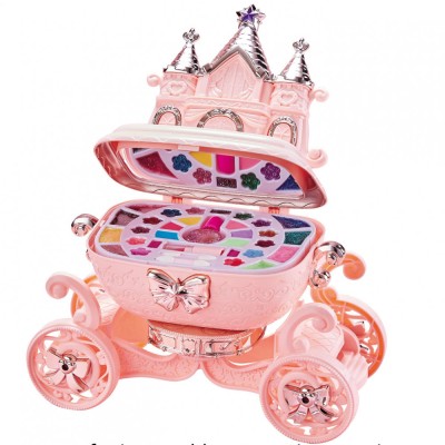 Trusa de machiaj pentru copii cu numeroare accesorii de diferite culori WePro Store, solubile in apa, model Castel pentru Printese, Non-toxic, Roz, 3 foto