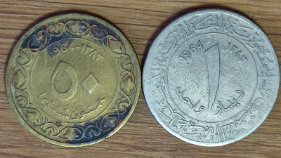 Algeria -set 2 monede rarute an unic batere- 50 centimes + 1 dinar 1964 frumoase foto