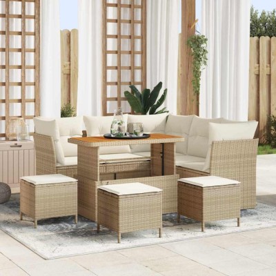 vidaXL Set de canapele pentru grădină 9 pcs Bej poliratan foto
