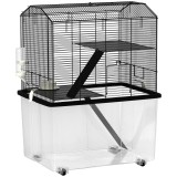 PawHut Cușcă pentru hamster cușcă rozătoare 3 etaje cu roți platformă și scară din s&acirc;rmă de oțel 57 x 43 x 74 cm negru | Aosom Romania