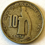 GUATEMALA 10 CENTAVOS 1944, ARGINT 720, KM#239.1, RARA, America Centrala si de Sud