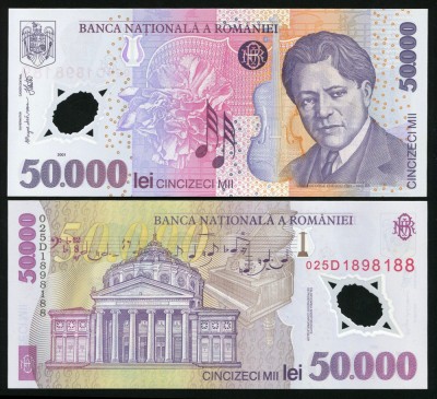 BANCNOTA 50000 LEI 2001 ( 2002 ) POLIMER DIN FISIC UNC NECIRCULATA foto