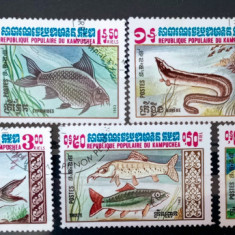 Kampuchea 1983 fauna marina pești serie 7v stampilata