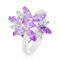 Inel de culoare argintie, floare mare din zirconii violet și transparente - Marime inel: 48