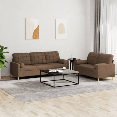 vidaXL Set de canapele cu perne, 2 piese, maro, textil 3201325 foto