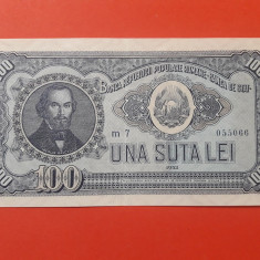 Bancnota 100 lei 1952 serie albastra-o cifra la serie-XF (serie frumoasa 055066)