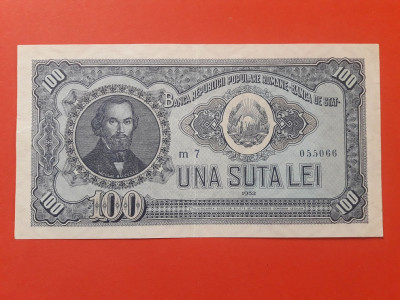 Bancnota 100 lei 1952 serie albastra-o cifra la serie-XF (serie frumoasa 055066) foto